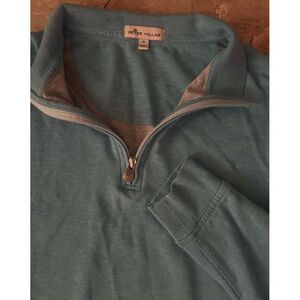 Peter Millar Crown Soft Cotton Pullover Medium Blue 1/4 Zip Long Sleeve